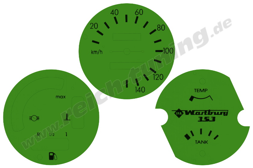 Tachofolien-Set für Wartburg 353, 3-teilig, grün