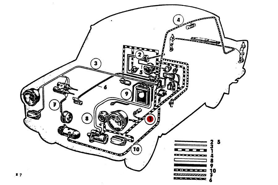 Kabelbaum vorne links, alte Ausführung, Trabant 601/P50/P60, original
