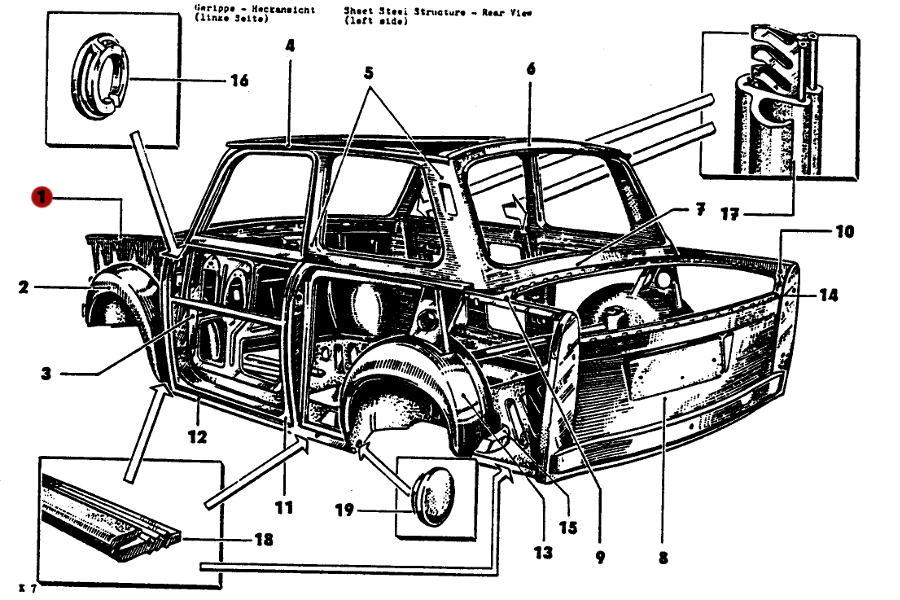 Motorraum-Seitenteil links, für Trabant 601, original