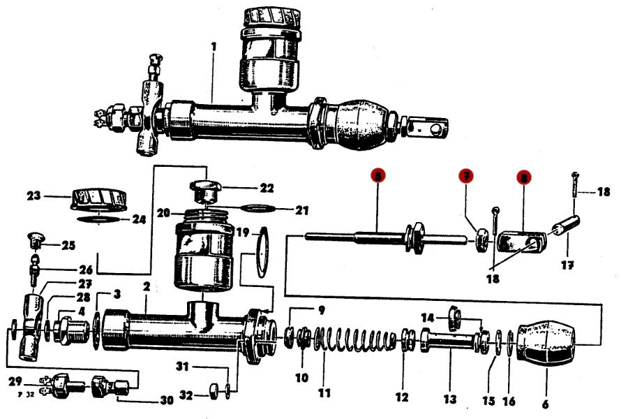 Druckstange 10,5cm für Hauptbremszylinder komplett, Trabant 601, original